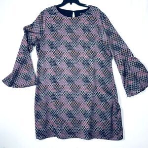 Versona Dress Womens XL Multi Colored Blue Vintage Boho Bell Sleeve Stretchy